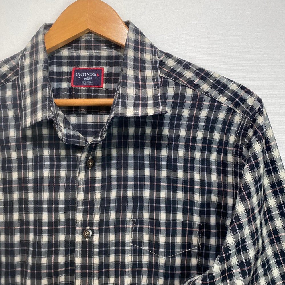 UNTUCKit Mens Large Slim Fit Plaid‎ Long Sleeve Button Down Shirt Casual